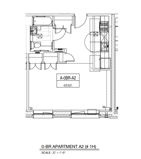 Floor plan for studio, 1 bath, 450 sqft